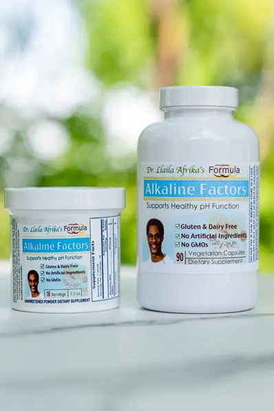A bottle of alkaline factor and a container of alkalinity factor.